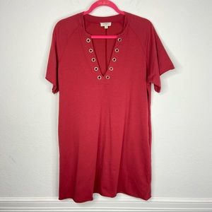 Umgee Lace-Up Neckline Burgundy Tunic Dress Size M